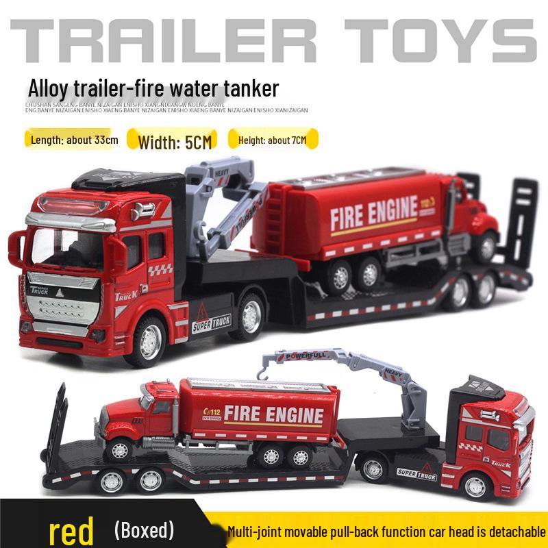 Children's Alloy Transport Toy: Pull-Back Fire Truck, Trailer, Tank & Excavator