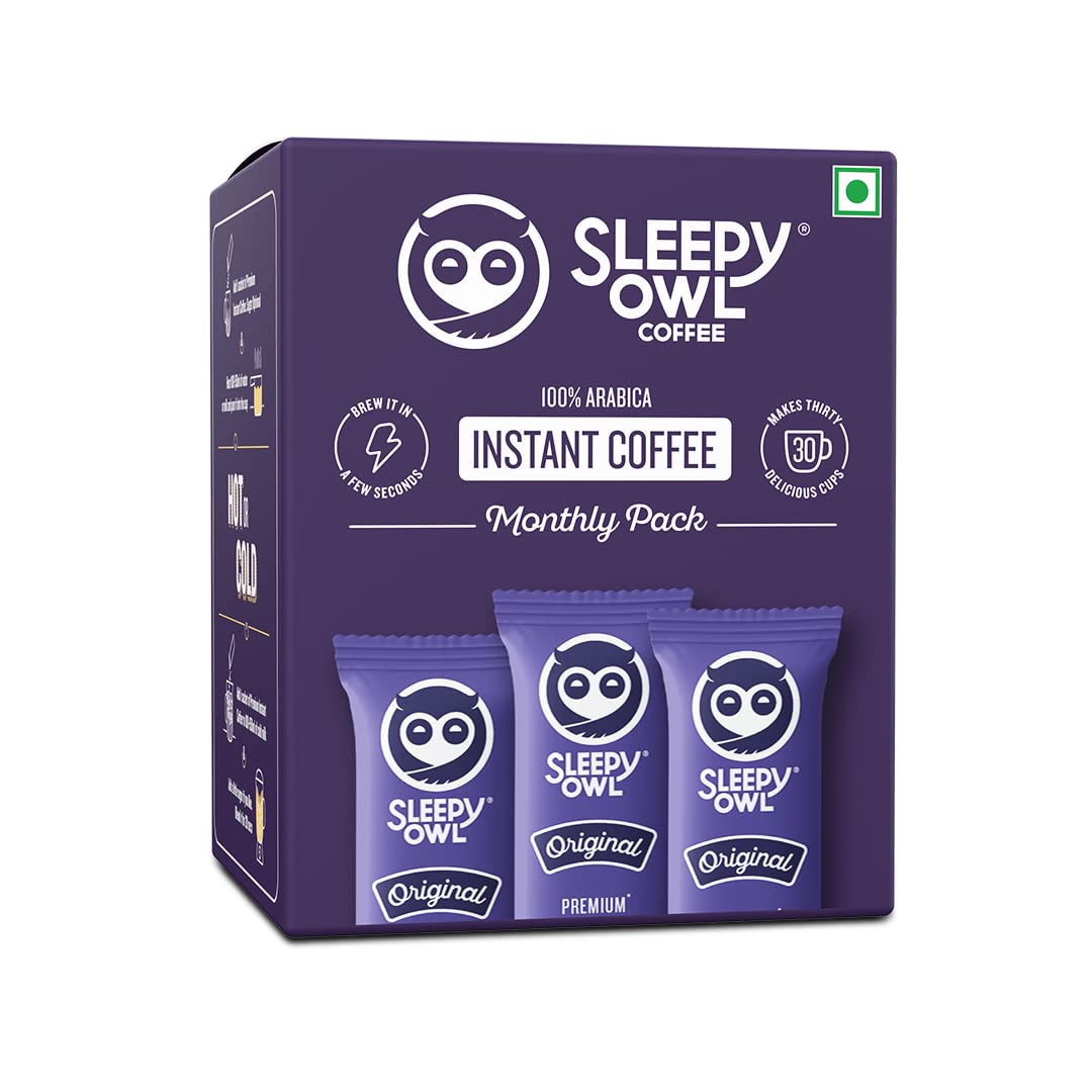 

Sleepy Owl Original Freeze Dried Coffee Sachets | 60g - Pack of 30 x 2g Instant Coffee Powder Sachets | 100% Arabica Beans | Aromatic Coffee Pouc