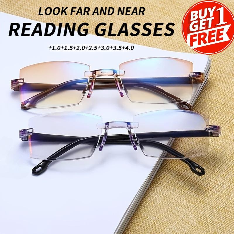 2-piece Frameless Bifocal Reading Glasses PC Lens and Frame Bifocal+1.0 To+4.0- Stylish and Comfortable Rectangular