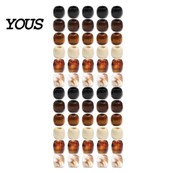 Non-slip Dreadlock Beads 60Pcs Hair Accessories, Large Hole for Thick Braids And Wood Texture Dreadlocks, Multi-Color Imitation Adults Kids Earth