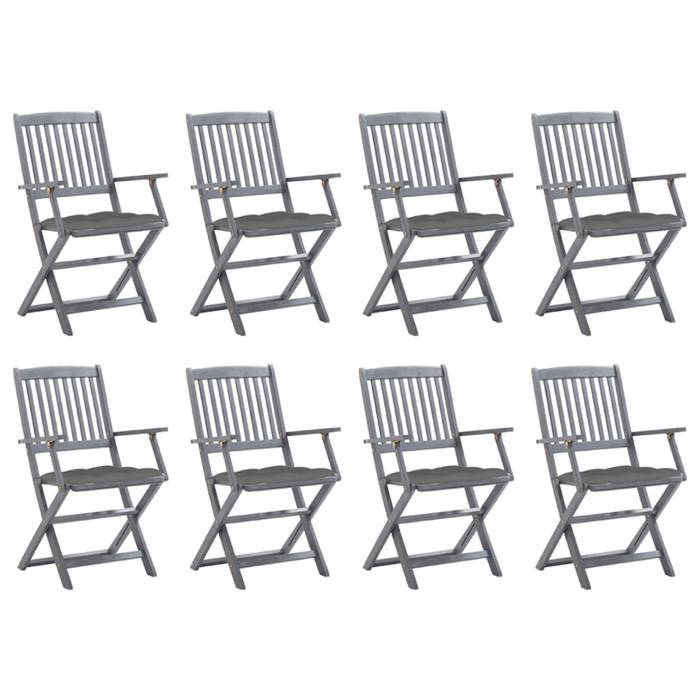 VidaXL Lot de 8 Chaises Pliables d'Extérieur avec Coussins, Sièges de Terrasse, Chaises de Salle à Manger, Meubles de Patio 3078278