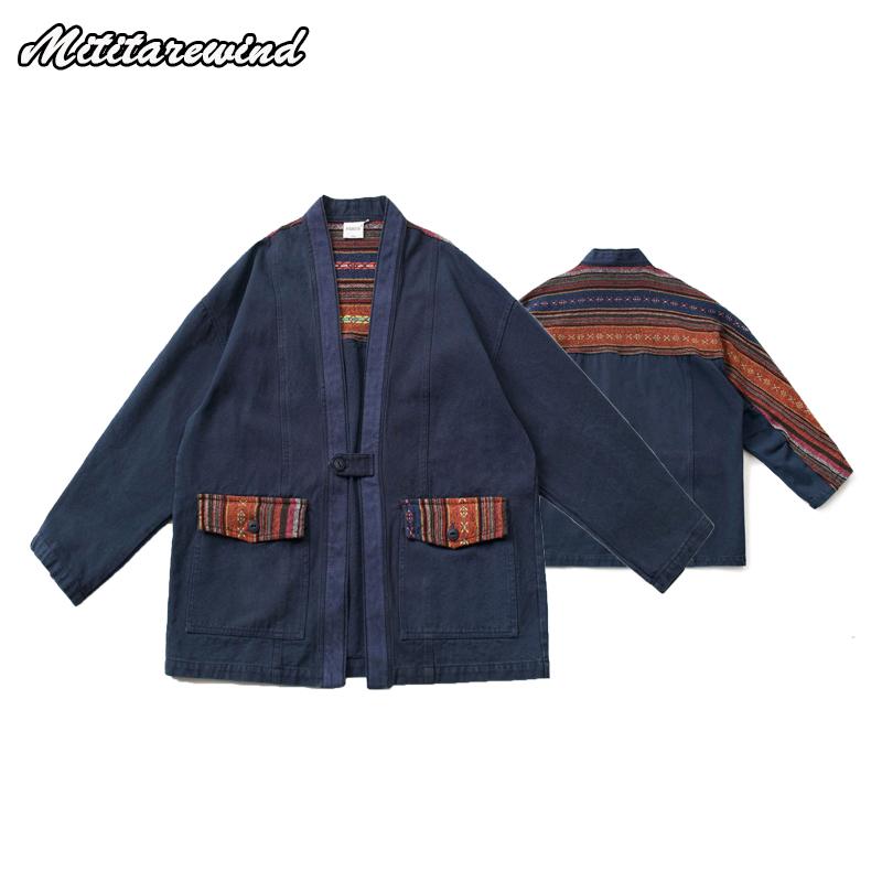 

Men s And Women s Work Jacket Cargo Retro Ethnic Style Patchwork Robe Coats Loose Distressed And Washed Youth Casual XXL армія зелений колір