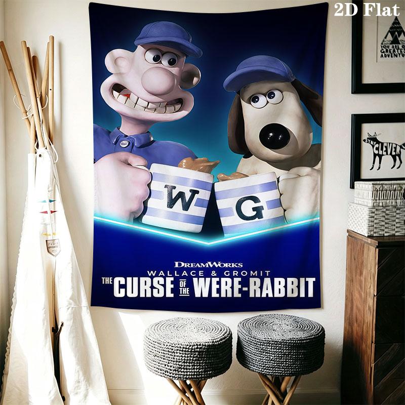 Wallace & Gromit Wall Hanging Printed Fabric Blanket Decorative Tapestries for Bedroom Living Room Home Decor