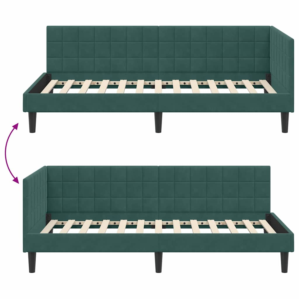 Corner Bed Frame with Headboard Dark Green 90 Cm X 190 Cm Velvet