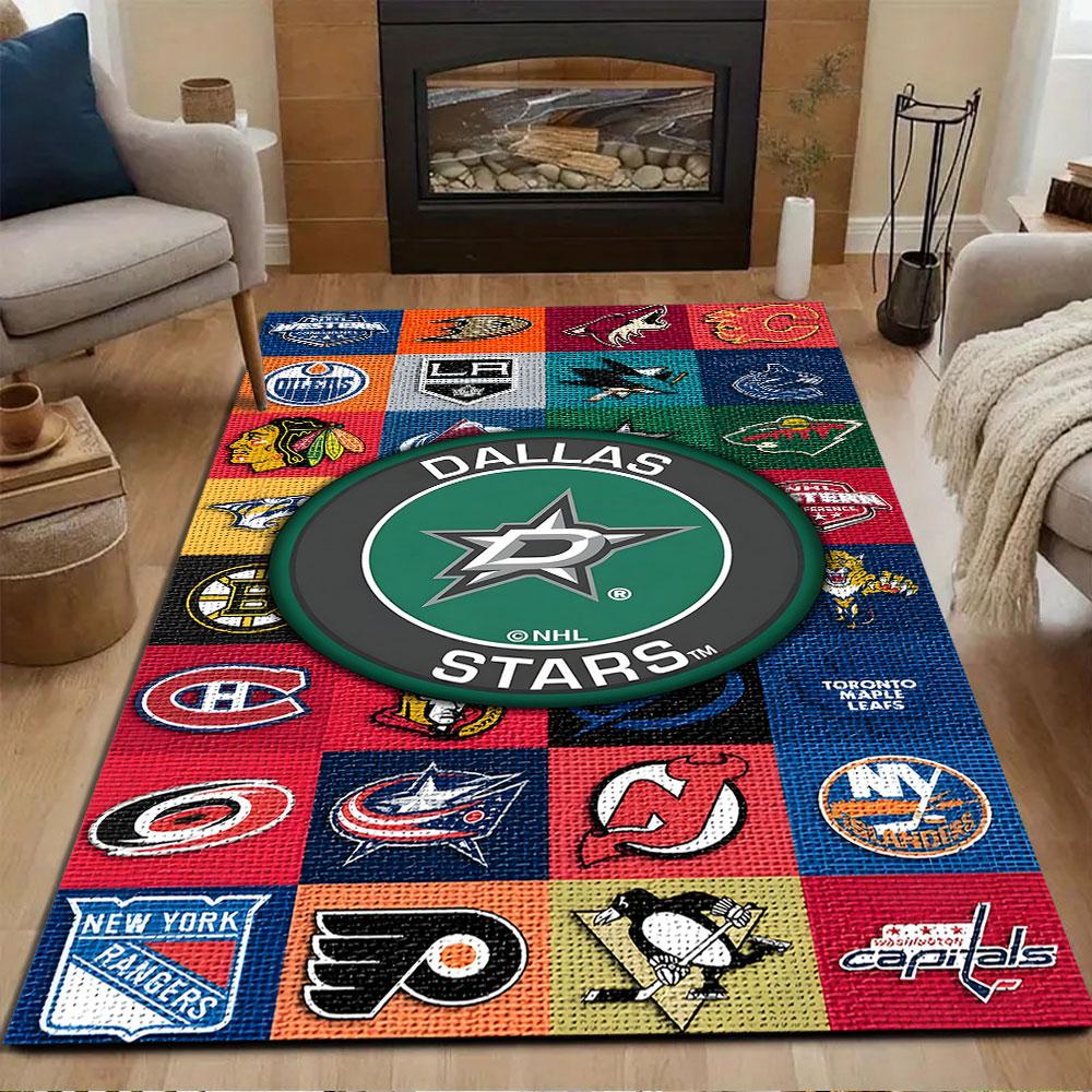 Tappeto Design Collage Loghi Squadre NHL, Tappeto Fantasia, Tappetino Antiscivolo Adatto per Divani del Soggiorno e della Camera da Letto