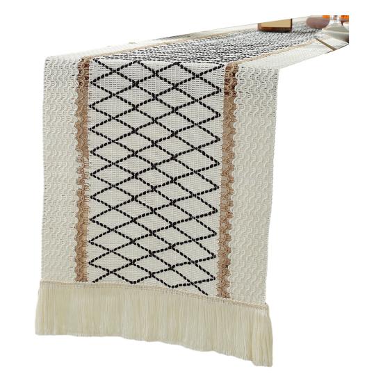 Boho Style Table Runner Patchwork Color Long Farmhouse Rustic Table Runner with Tassel Party Home Decor