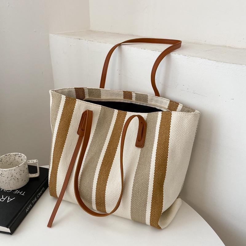 Korean Style Women's Large Capacity Vertical Stripe Shoulder Tote - 2021 Fashion Handbag