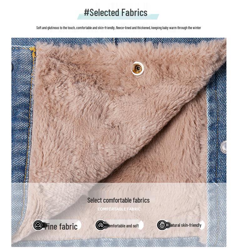 Denim Fleece-Lined Jacket for Girls - Autumn/Winter 2025 Korean Style