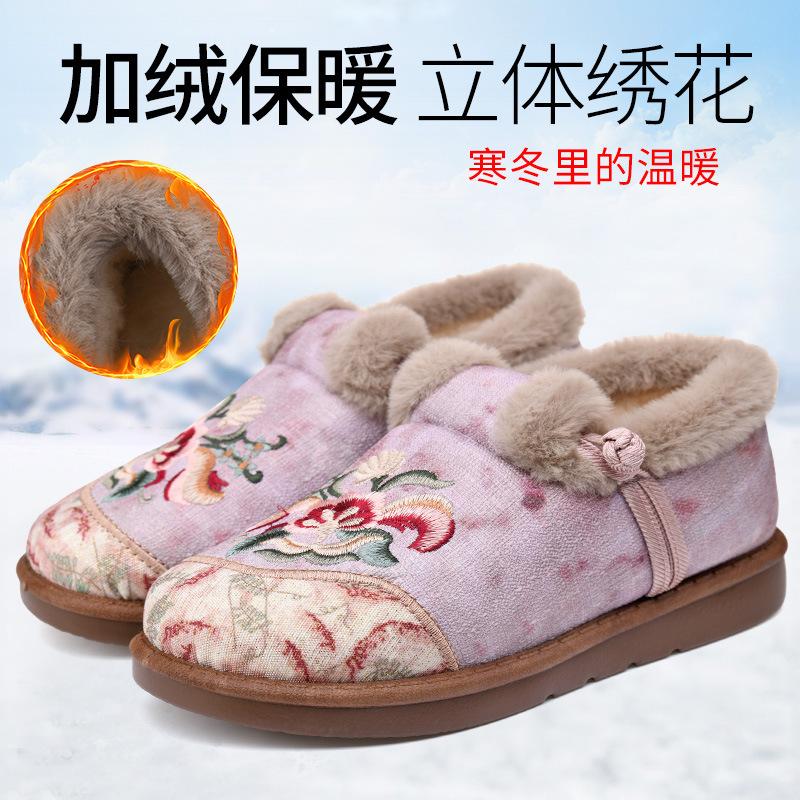 Women's winter ethnic style cloth shoes warm mother shoes new Chinese cotton shoes piled thickened embroidered shoes