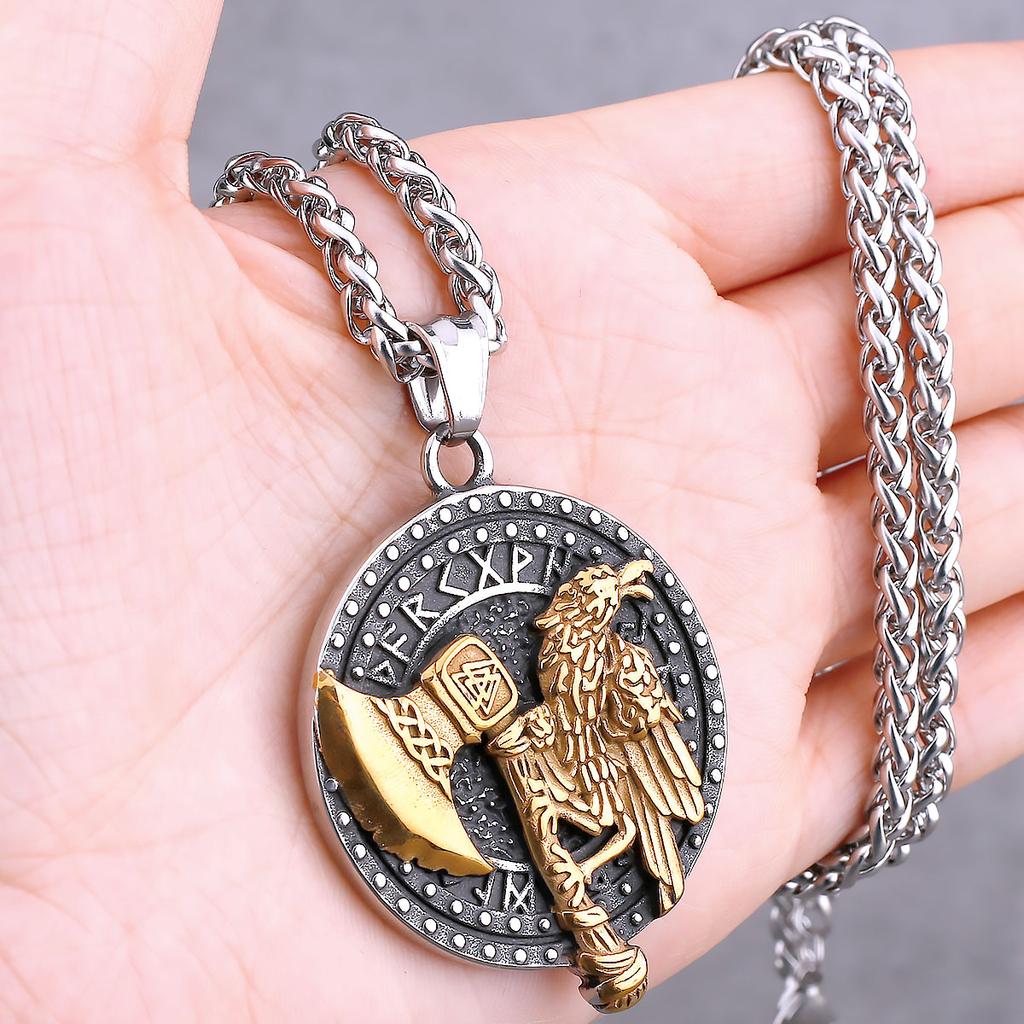 Colar Animal Corvo Dragão Viking Nórdico Vários Masculinos Pingente Amuleto de Odin Aço Inoxidável Moda Joias Vintage