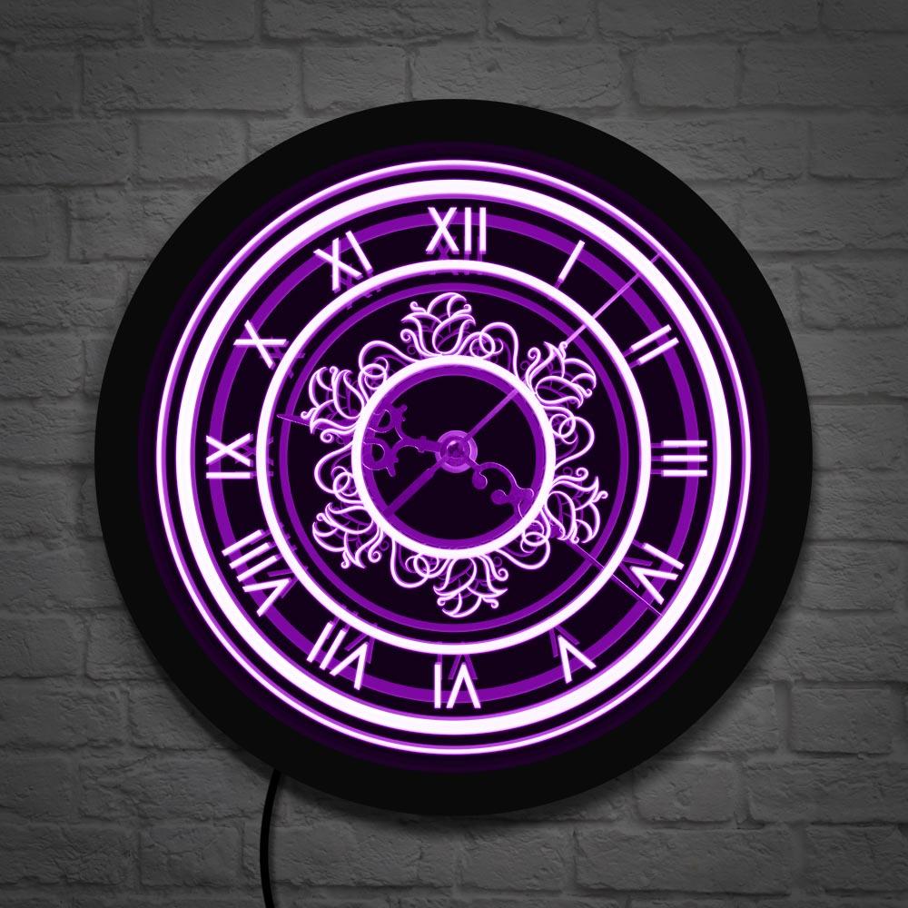 

Винтажные часы с римскими цифрами и цветочным узором, светодиодные цифры с лазерной гравировкой, декоративные настенные часы со светодиодной подсветкой