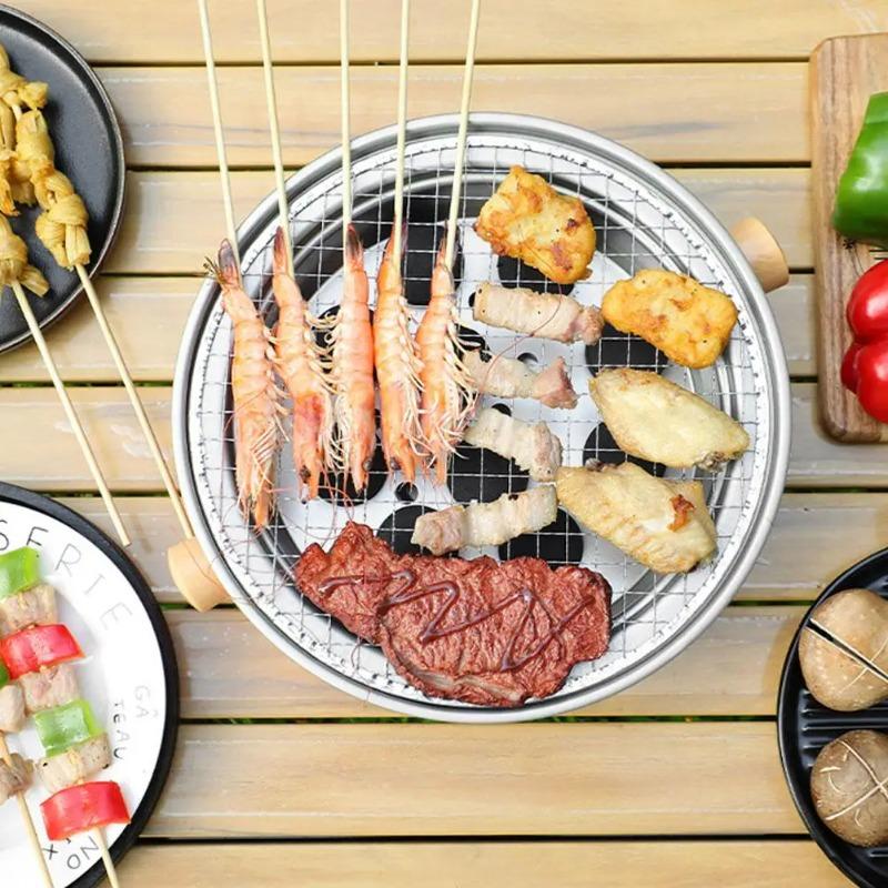 Round Shape Steel Charcoal Barbecue Grill Korean Style Split BBQ Stove Non-Stick Rack Portable For Garden Patio Camping Cooking
