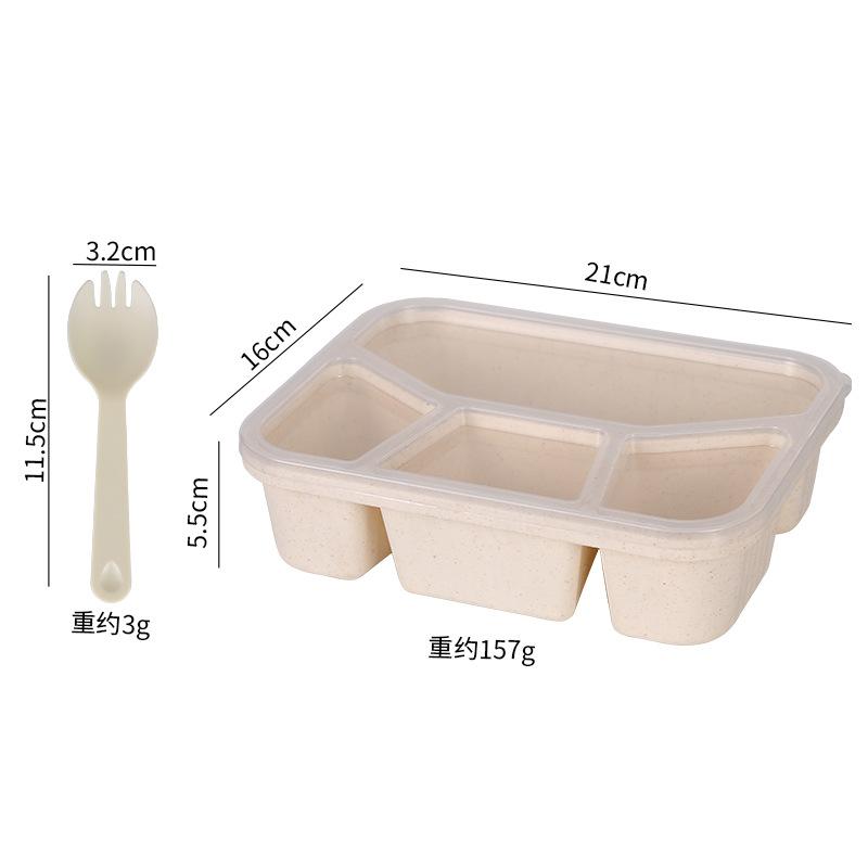 4 Grids Natural Wheat Straw Tableware Lunch Box Dinnerware Storage Biodegradable Unbreakable Plates for Food Salad Snack Student
