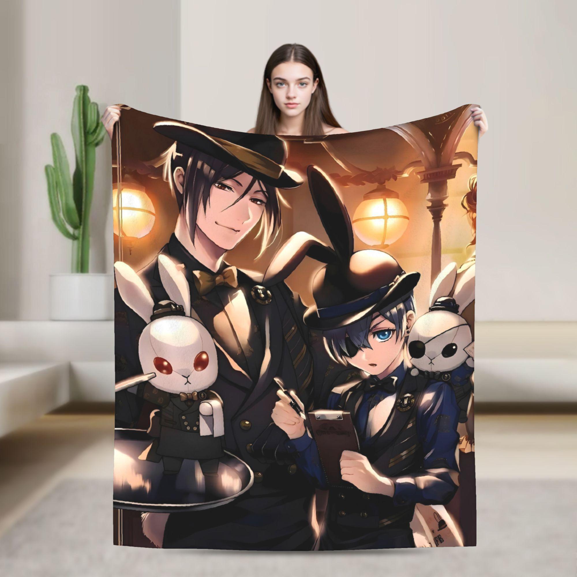 

Soft Warm BlanketsGirls Boys Travel Black Butlers Throw Blanket Flannel Bedspread For Living Room Novelty Sofa Bed Cover 75x90cm