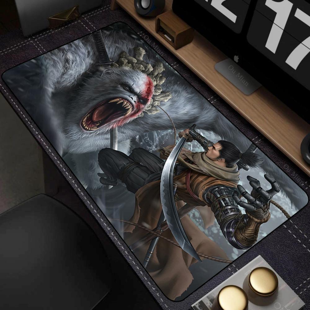 Extended Gaming Mouse Pad Thick Cloth Surface Rubber Mousepad Sekiro Stitched Edge XL Mouse Mat with Non-Slip Grip for Desktop