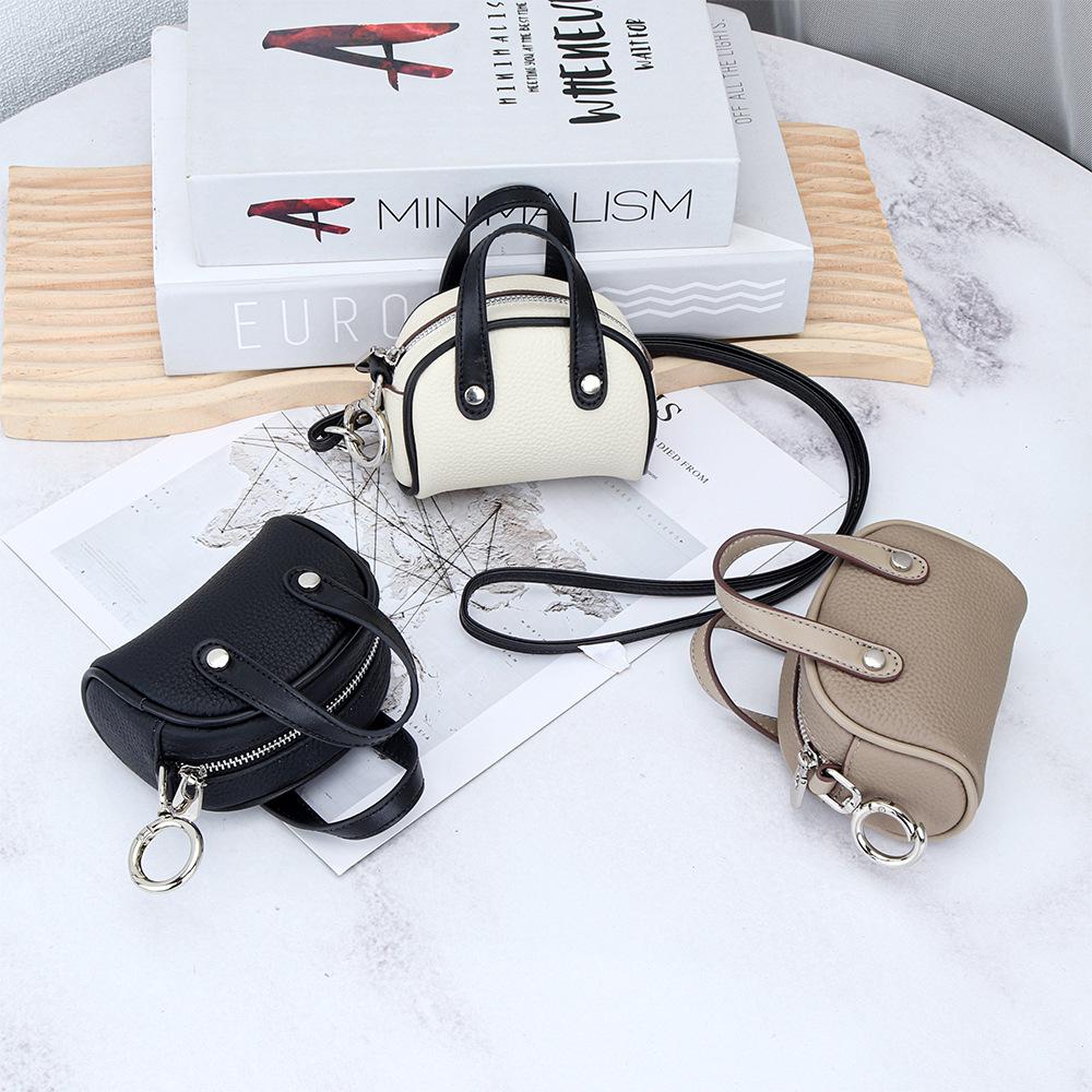 Genuine Leather Mini Lanyard Coin Purse - Ladies Bowling Style Lipstick Storage Bag