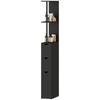 Bathroom Column Cabinet with Drawers and Open Shelves, 15 X 33 X 136.8 Cm, Black