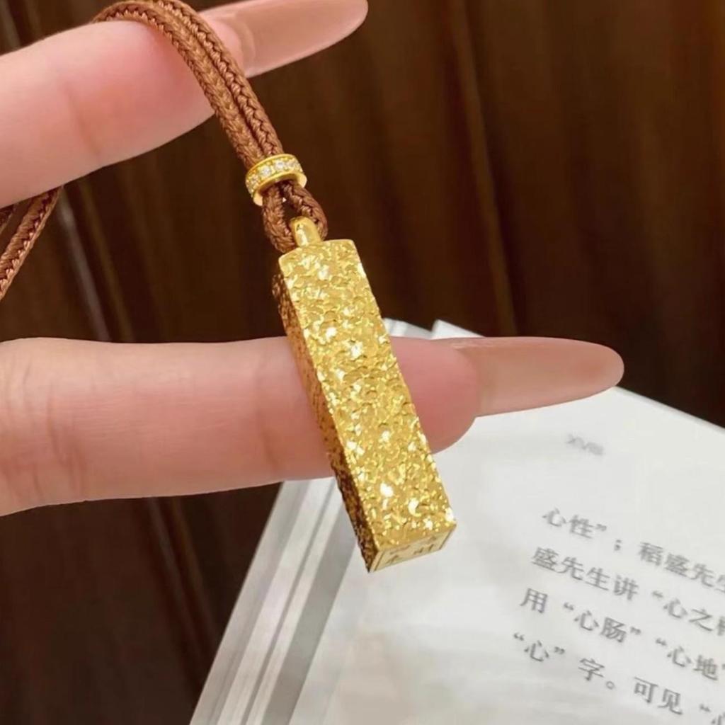 Gold Sand Eight Treasures Compass Pendant Necklace with Gourd Charm for Women