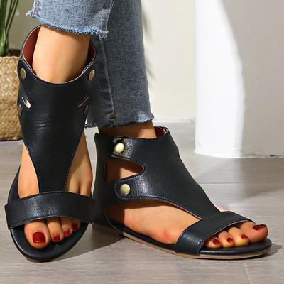 Schuhe für Damen 2025 Marke Reißverschluss hinten Damen Sandalen Mode Übergröße Nieten Casual Zehenfrei Weiche Sohle Leichte Flache Sandalen