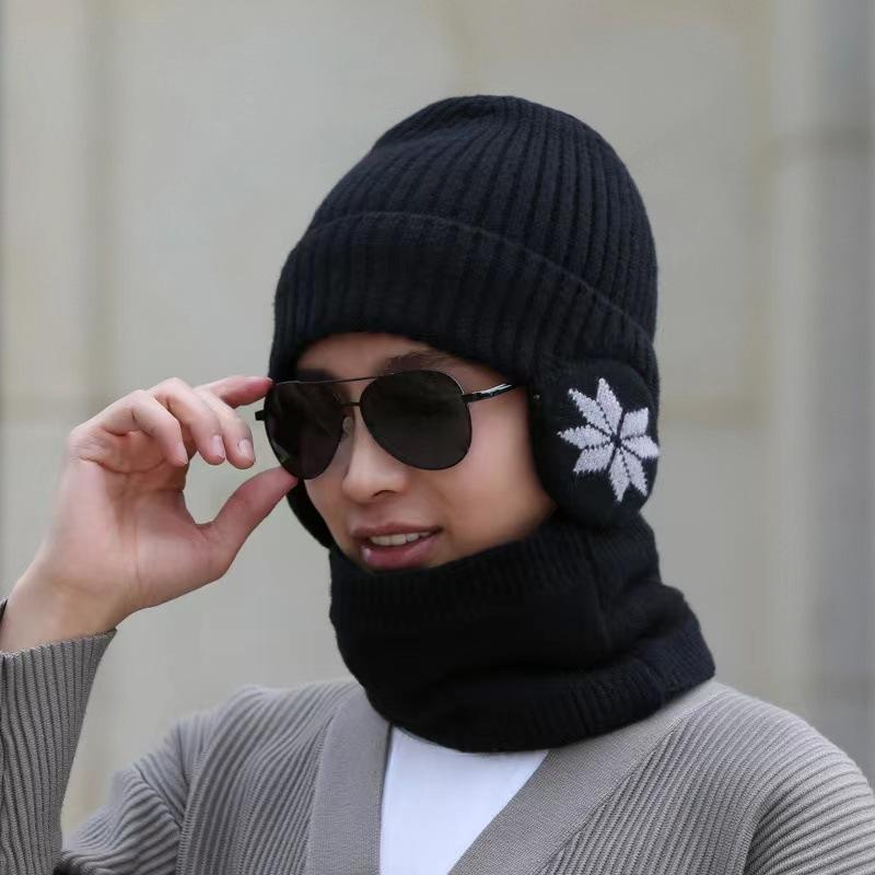 Outdoor Cycling Winter Hat Men's Knitted Hat Blue Pullover Hat Fleece Ear Protector Wool Hat Men's