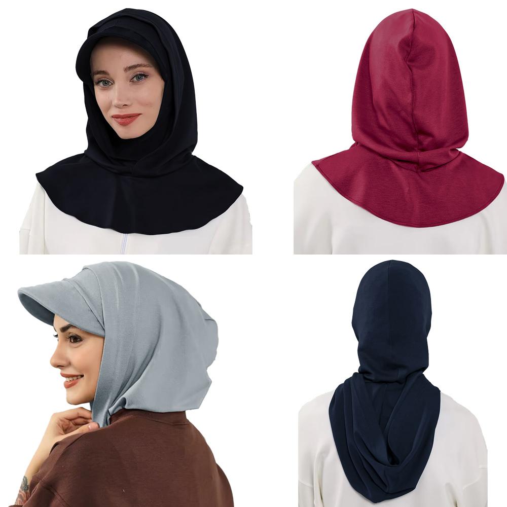 Full Coverage Bonnet Hijab With Visor Ready To Wear Modest Visor Underscarf Bonnet With Neck Cover Muslim Turban Cap