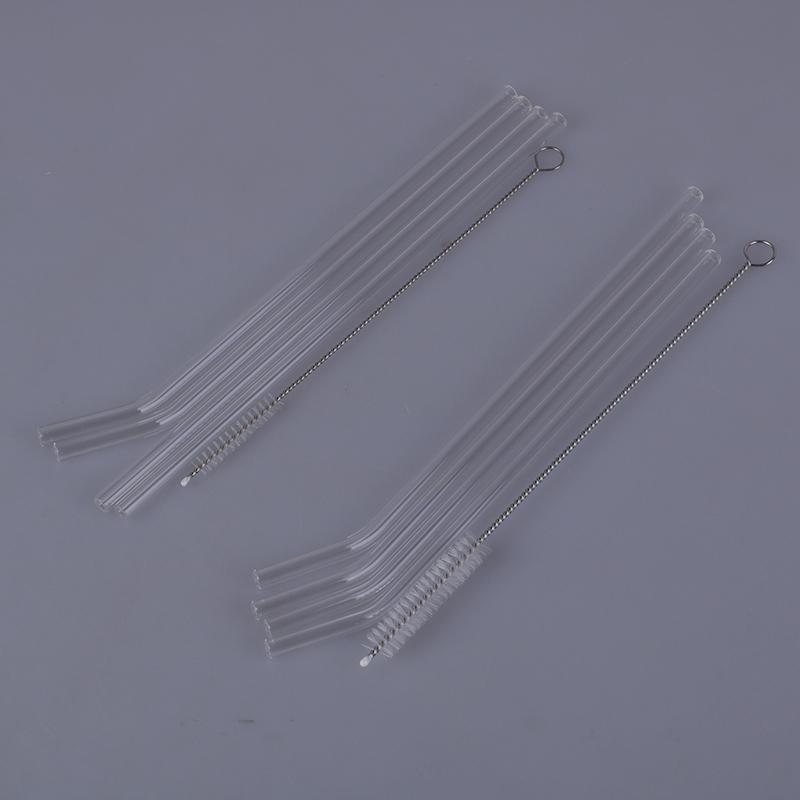 Pailles à courbure droite en verre Transparent, brosse de nettoyage pour boissons, Bar, 5 pièces