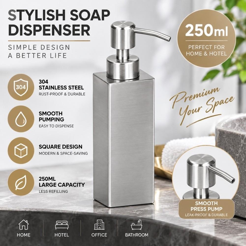 304 Stainless Steel Soap Dispenser Silver Liquid Soap Dispenser Bathroom Kitchen Sink