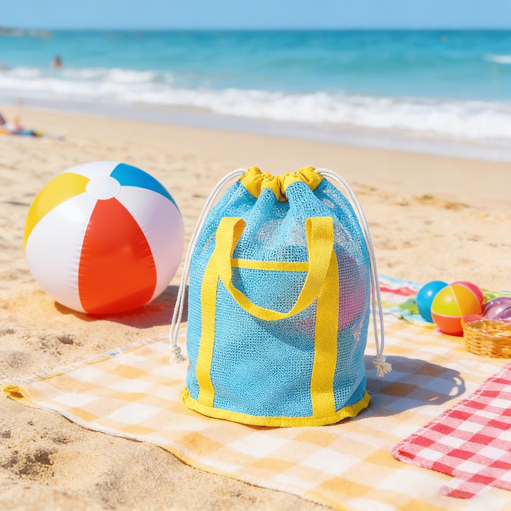 New Mesh Drawstring Beach Bag Large Capacity Lightweight Tote Swimming Pool Travel Bathroom Vacation Daily Storage Organizer