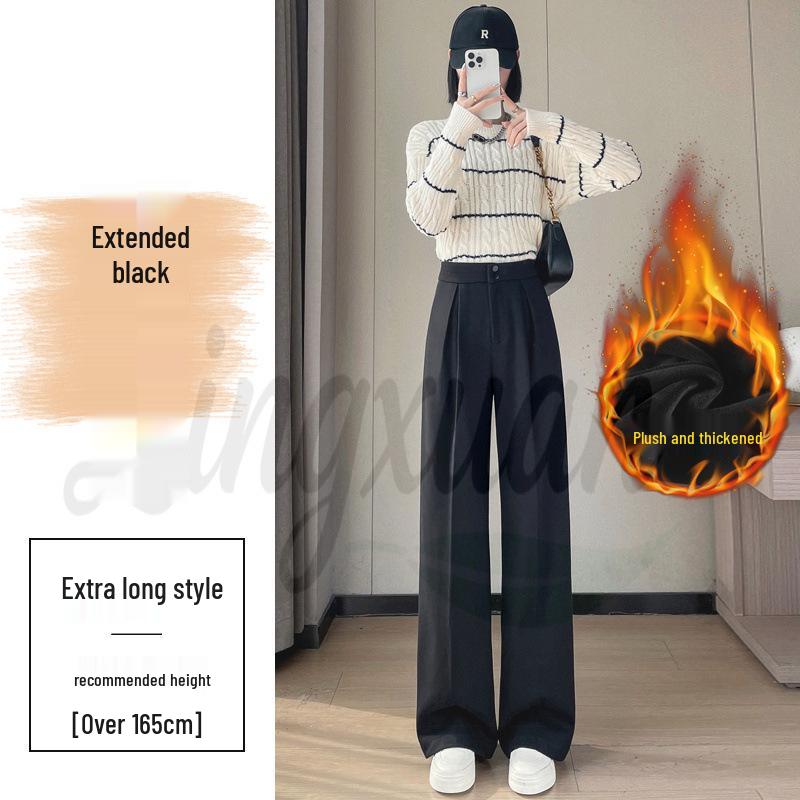 2026 Women's High Waist Velvet Wool Wide-Leg Pants - Floor Length, Slim Fit, Casual Spring Style