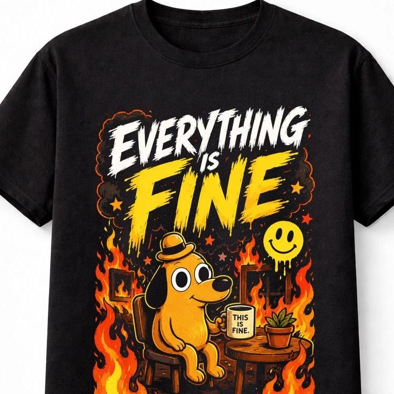 Everything Is Fine Funny Chaos Meme Fire Dog Unisex TShirt S