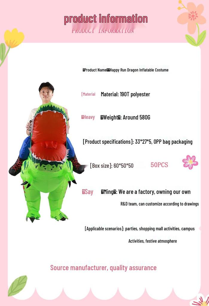 Halloween Kinder T-Rex aufblasbares Kostüm - Lustige Dinosaurier-Maskottchen für Partys