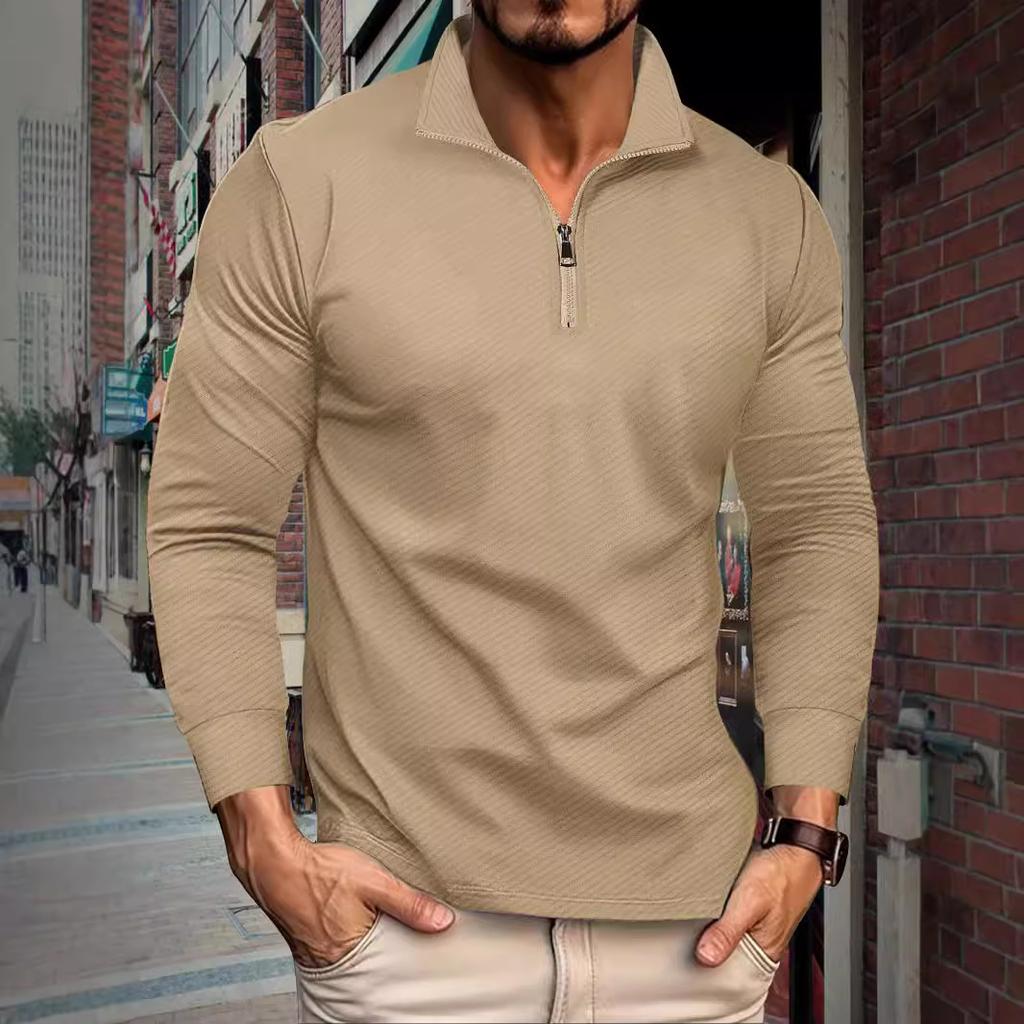 Autumn New Arrival: Twill Jacquard Polo Shirt with Half-Zip, Long-Sleeved Men's Sports Polo Shirt