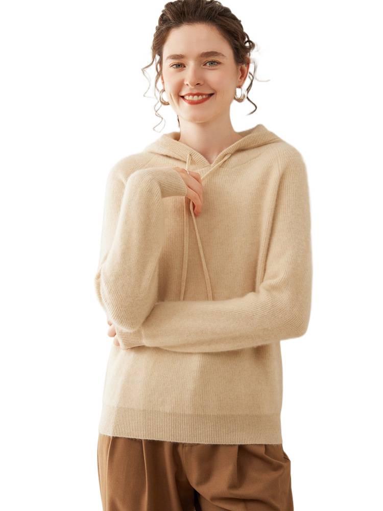 Stylish Women's Hooded Cashmere Sweater, Loose Fit, Double-Strand Ingot Stitch; Ideal for Layering in Autumn and Winter