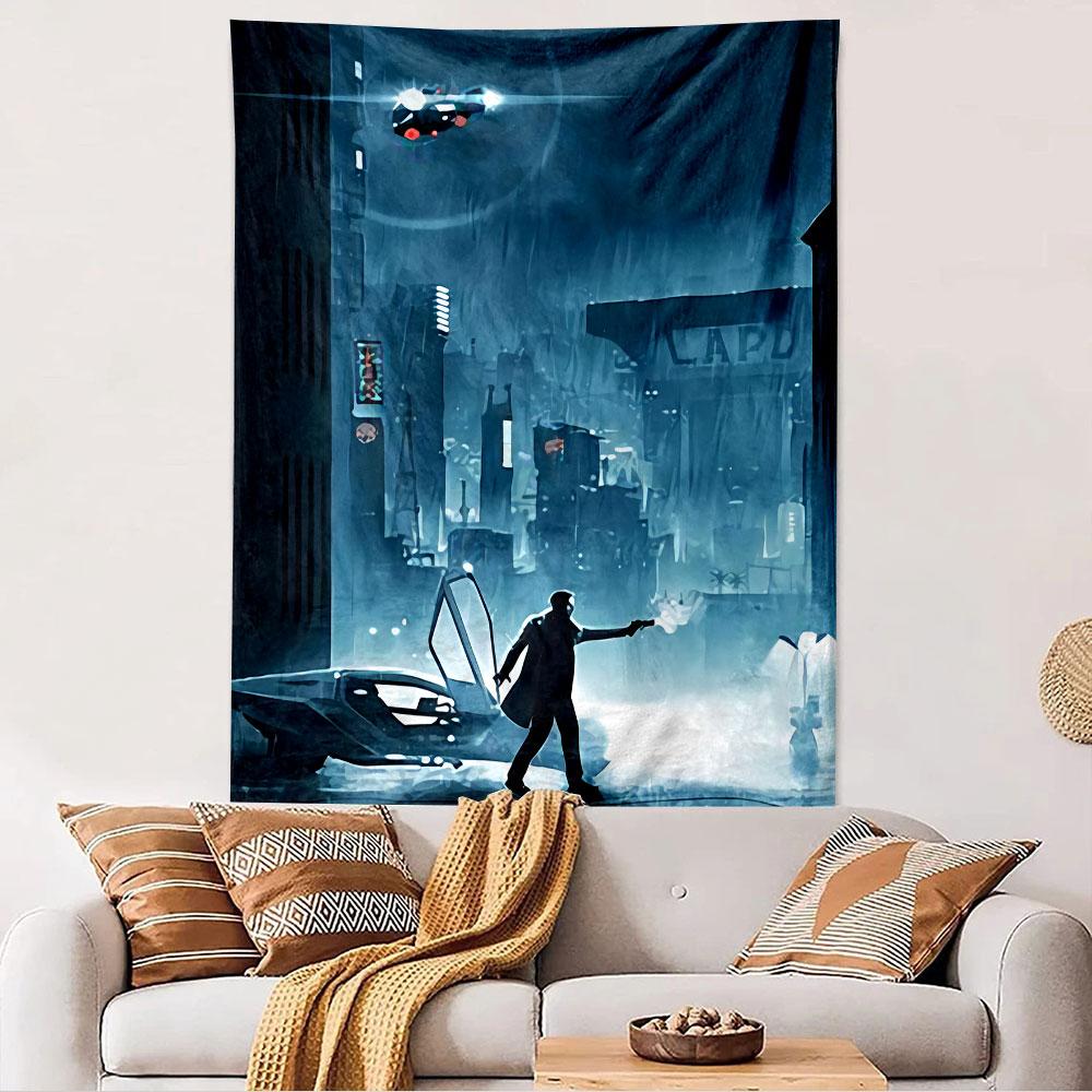 Blade Runner LAPD Tapestry Wall Hanging, Police Badge Neon Sign Art, Futuristic Wall Decor for Bedroom Living Room Dorm