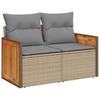 5 Piece Garden Sofa Set with Cushions Beige Poly Rattan & Acacia