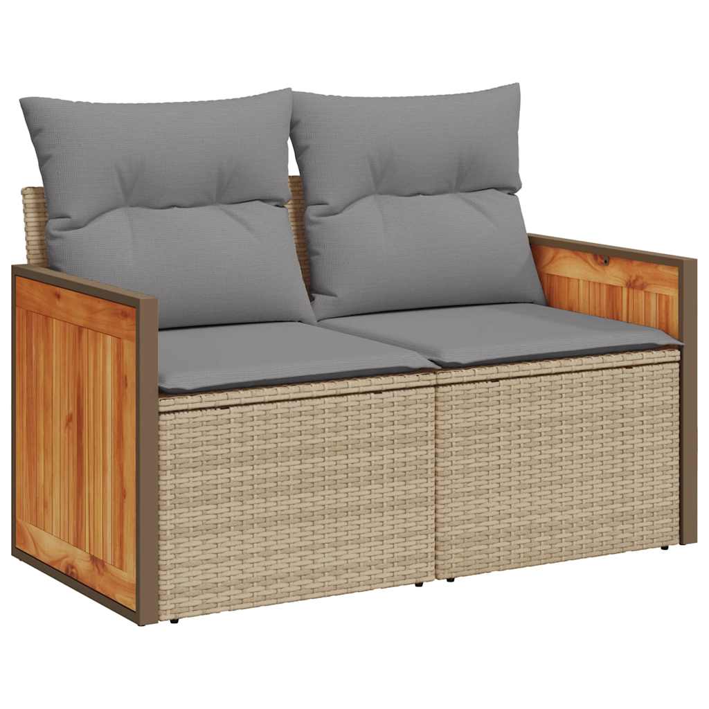 5 Piece Garden Sofa Set with Cushions Beige Poly Rattan & Acacia