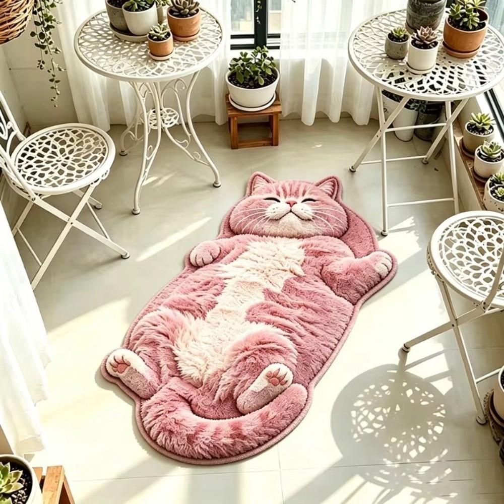 Tappeto da Area a Forma di Gatto Facile da Pulire Antiscivolo Tappeto Cartoon Divertente Decorazione per la Casa Soggiorni