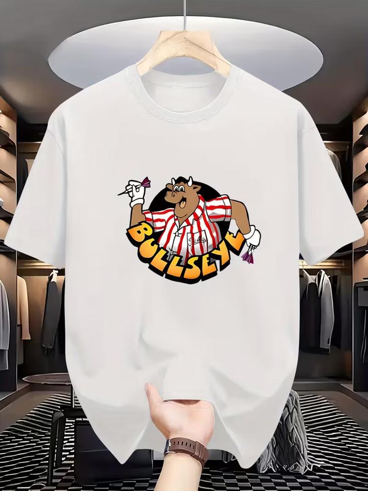 Mens bullseye dart print t shirt crew neck casual short sleeve summer tee S