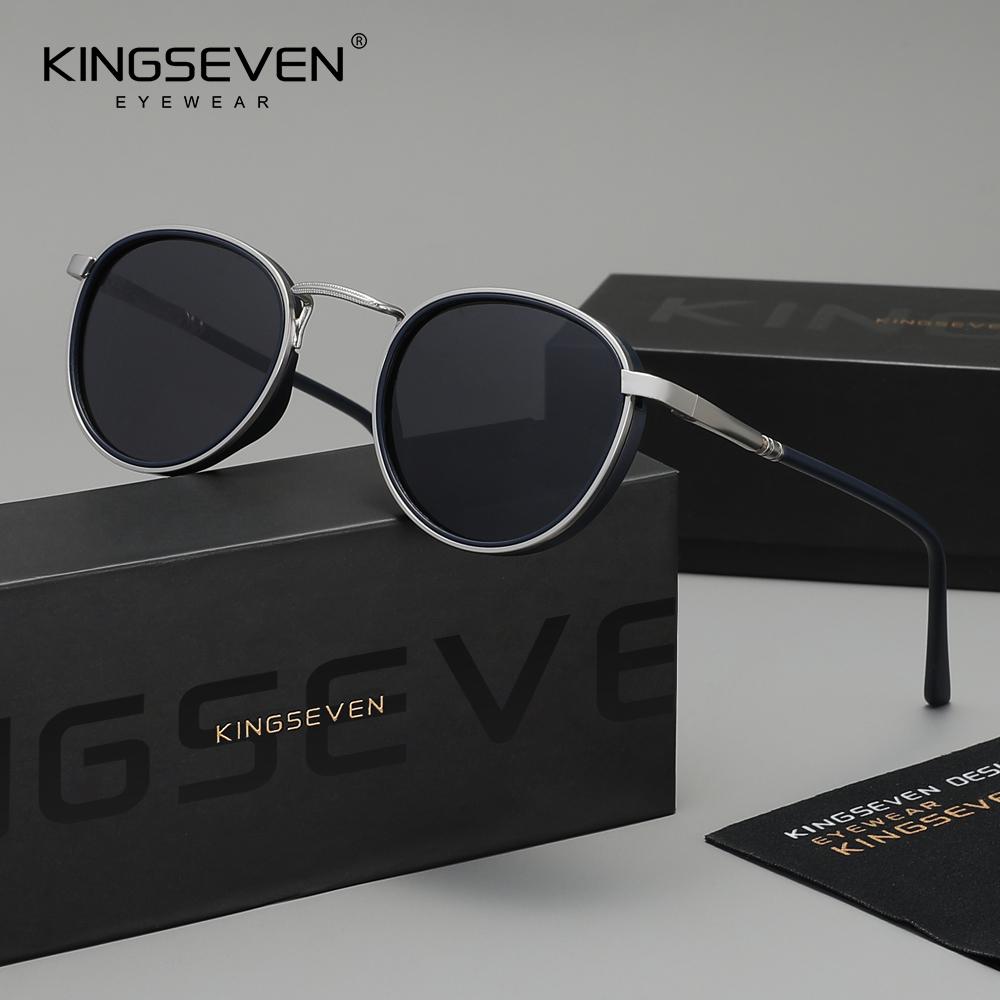 KINGSEVEN Lunettes de Soleil Rondes Décontractées Originales Homme Polarisées UV400 Lunettes de Soleil Mode Rétro de Luxe Femmes Lunettes de Conduite Pêche
