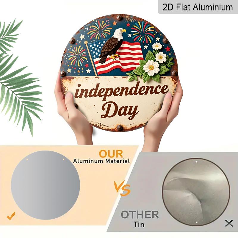 2D Flat, 1pc Independence Day Decor Metal Aluminum Sign, Home, Holiday Decor Ornaments, Suitable for Room, Outdoor, Porch Decor, Friendship Gift