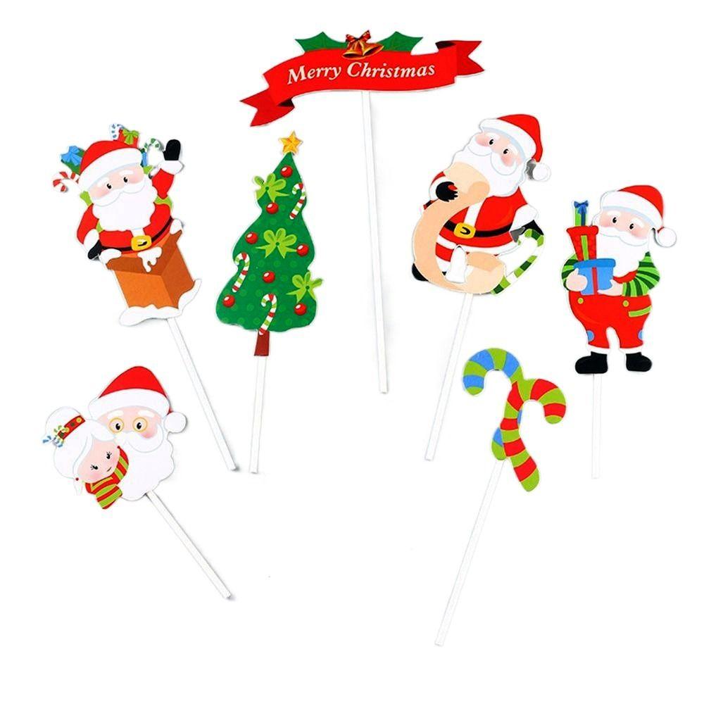 Papírová vánoční dortová dekorace Veselé Vánoce Dekorace na narozeninovou oslavu Kreativní zápichy na cupcakes