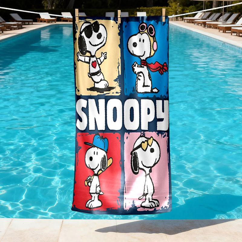 Snoopy Print Beach Towel Design, Soft, Lightweight. for Home Bathroom, Spa, Pool, Yoga, Surfing, Camping, Gift for Family, Friend