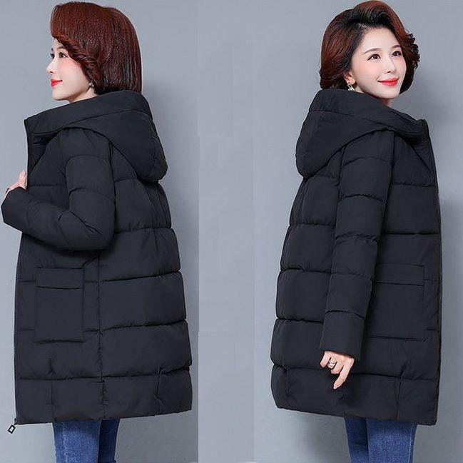 

Женская утепленная куртка большого размера из хлопка с пухом, зимняя одежда для ибабушки 60 лет, мамочки, в стиле кэжуал S чёрный