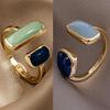 French Retro Square Blue Oil Dripping Fashion Temperament Simple Opening Ring Women's Zircon HipHop Party Wedding Gift Creative