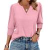 Women's Fashion Casual 3/4 Sleeve Solid Color Shirt Women's V-Neck Tops