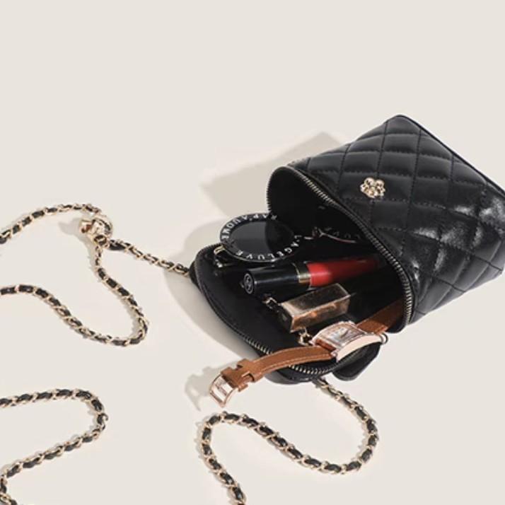 Xiaoxiangfeng Cross-Border Hot-Selling New Black and Gold Chain Bag Camellia Quilted Women's Shoulder Crossbody Bag