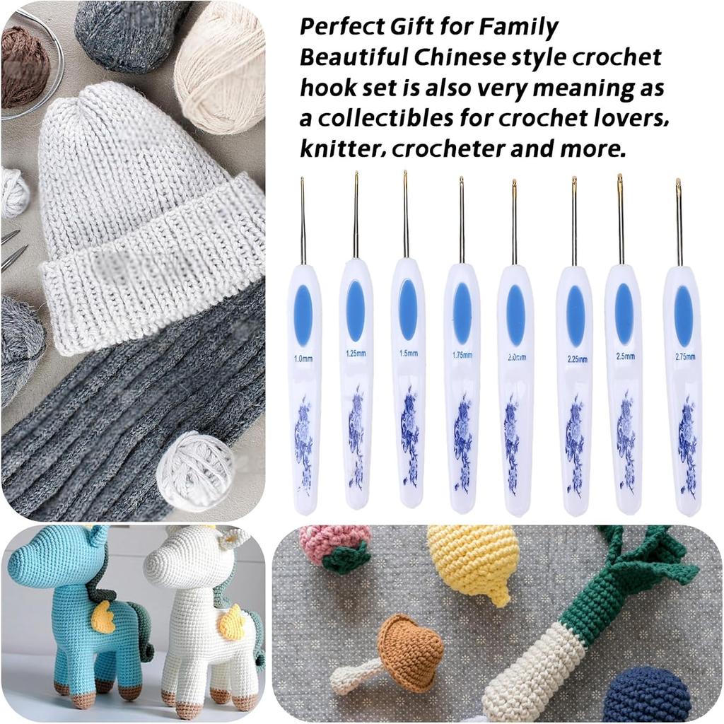 Crochet Hooks Needles for Arthritic Hands, 16 Piece Set Extra-Long Chinese Style Crochet Hook Set Ergonomic Soft Grips Knitting Hook Metal Crochet