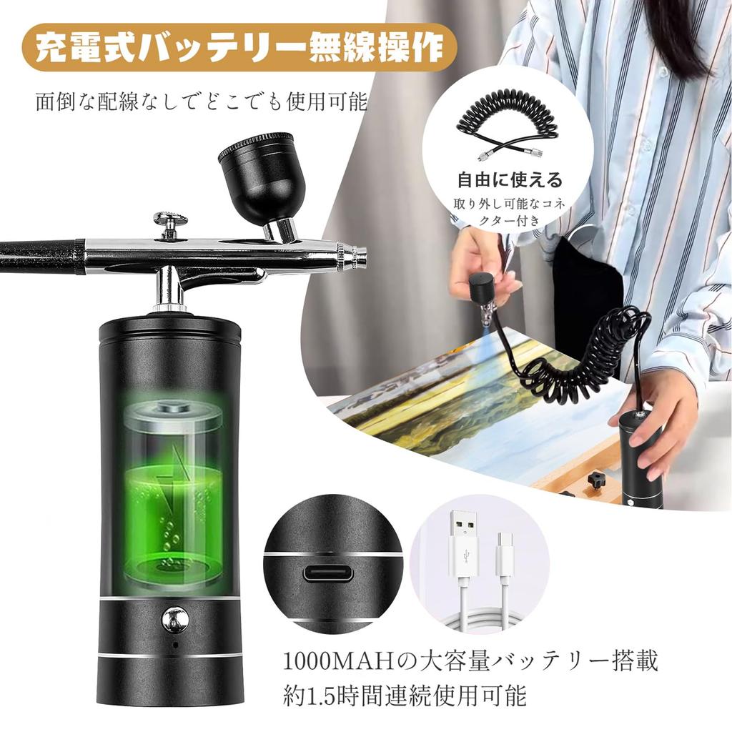 SUOKOMR USB Rechargeable Delta Compact and Airbrush Set with Airbrush Compressor and Dual Action Rechargeable Airbrush for Model and Includes Japanese