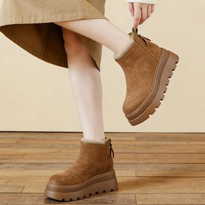 Skórzane Zimowe Buty Damskie Zamszowe Kozaki Zwiększające Wzrost 8cm Antypoślizgowe Ciepłe Pluszowe Marka Modowa Damskie Buty Śnieżne