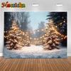 Mocsicka Christmas Photography Background Home New Year Snow Door Tree Decoration Winter Family Holiday Party Backdrop Wallpaper
